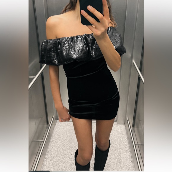 ZARA Velvet Sequin Mini Dress - Picture 2 of 8